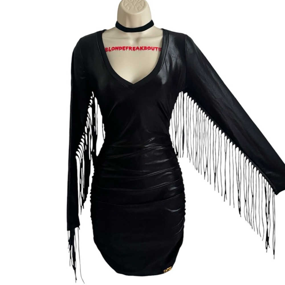Fringe black bodycon dress